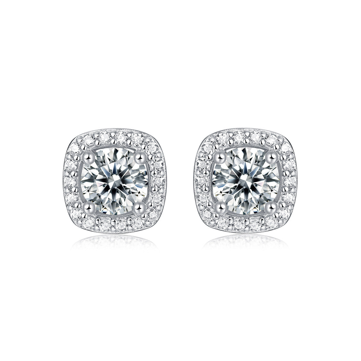 Princess earrings – halo moissanite studs 1+1 ct