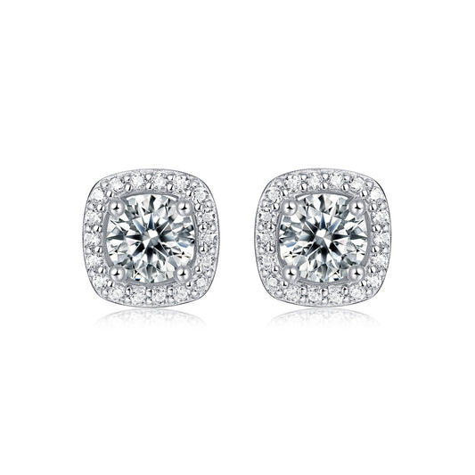 Princess earrings – halo moissanite studs 1+1 ct