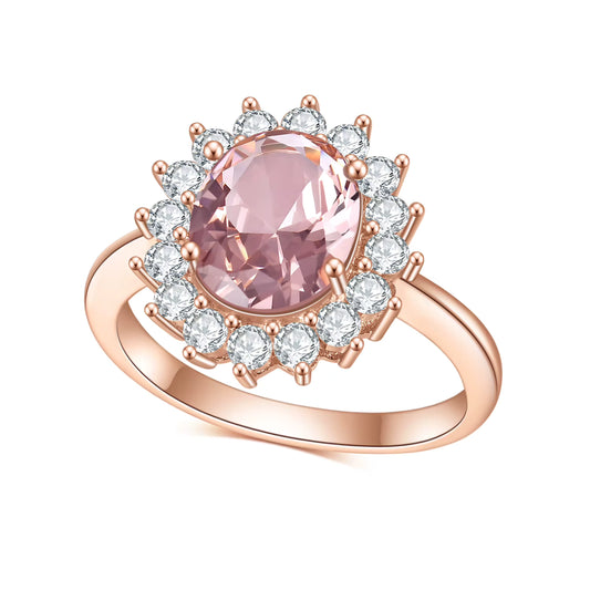 Morgana pink gold plated silver Ring – Pink Morganite with flower halo