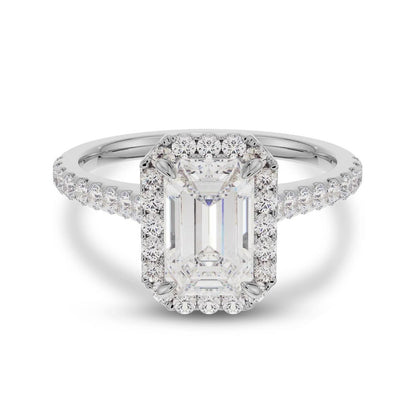 Margot Silver Ring – Emerald-Cut Moissanite 3 ct with Halo