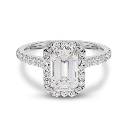 Margot Silver Ring – Emerald-Cut Moissanite 3 ct with Halo