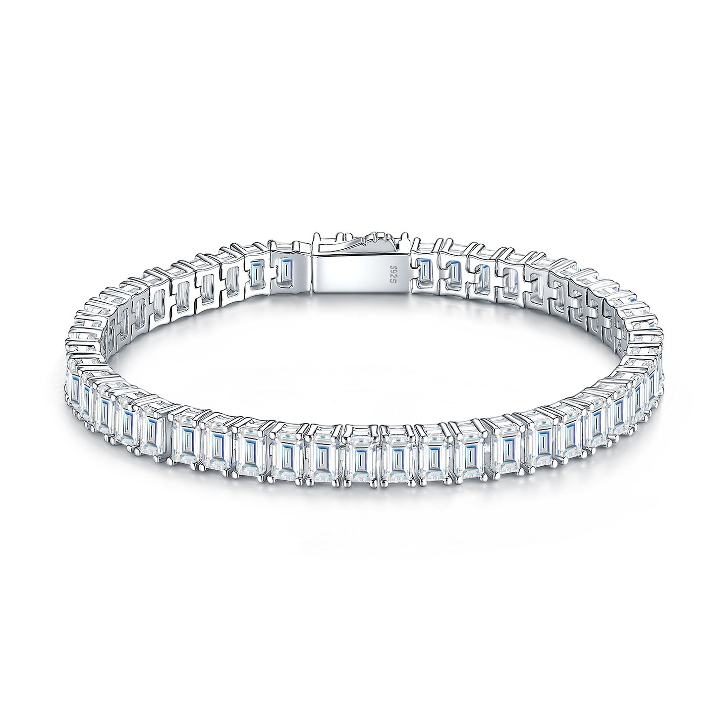 Silver Bracelet with Rectangular Spring Clasp, 3*5 Moissanite
