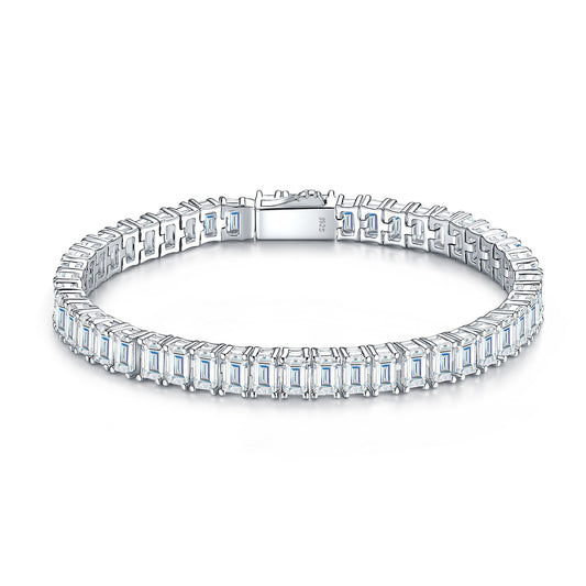 Silver Bracelet with Rectangular Spring Clasp, 3*5 Moissanite