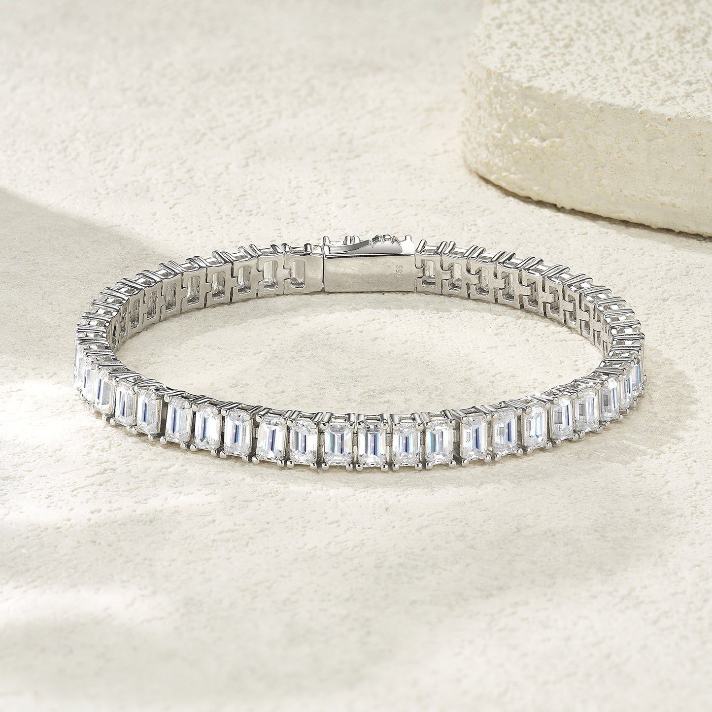 Silver Bracelet with Rectangular Spring Clasp, 3*5 Moissanite