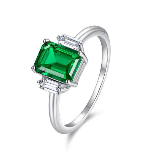 Classic Three-Stone Cultured Emerald Ring