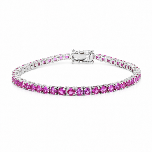 Rose Sapphire tennis bracelet 3 mm – rhodium-plated silver with pink sapphires