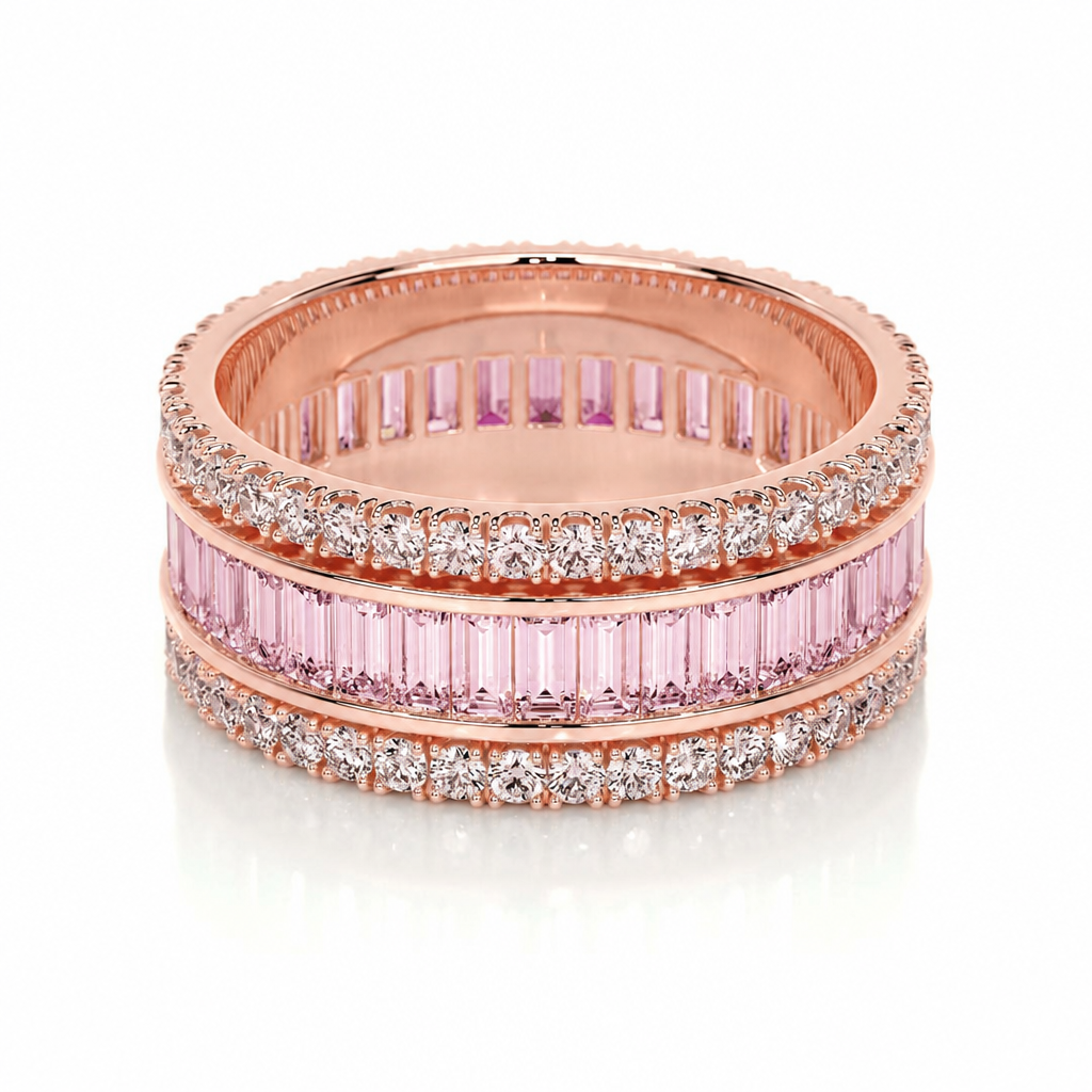 Pink Eternity ring – pink sapphire baguette band, rose gold