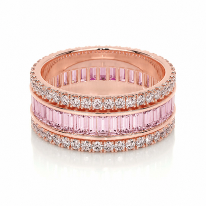 Pink Eternity ring – pink sapphire baguette band, rose gold