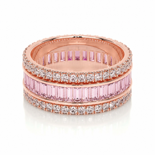 Pink Eternity ring – pink sapphire baguette band, rose gold