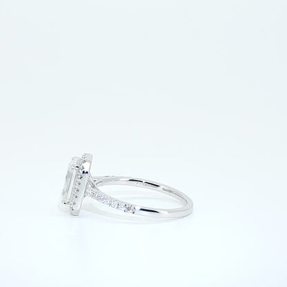 Margot Silver Ring – Emerald-Cut Moissanite 3 ct with Halo