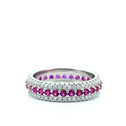 Rubína Silver Ring – Eternity with Moissanite and Ruby